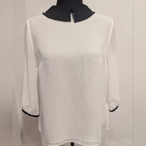 Ted Baker Elegant White and Black Peter Pan Collar Women's Top Size Small